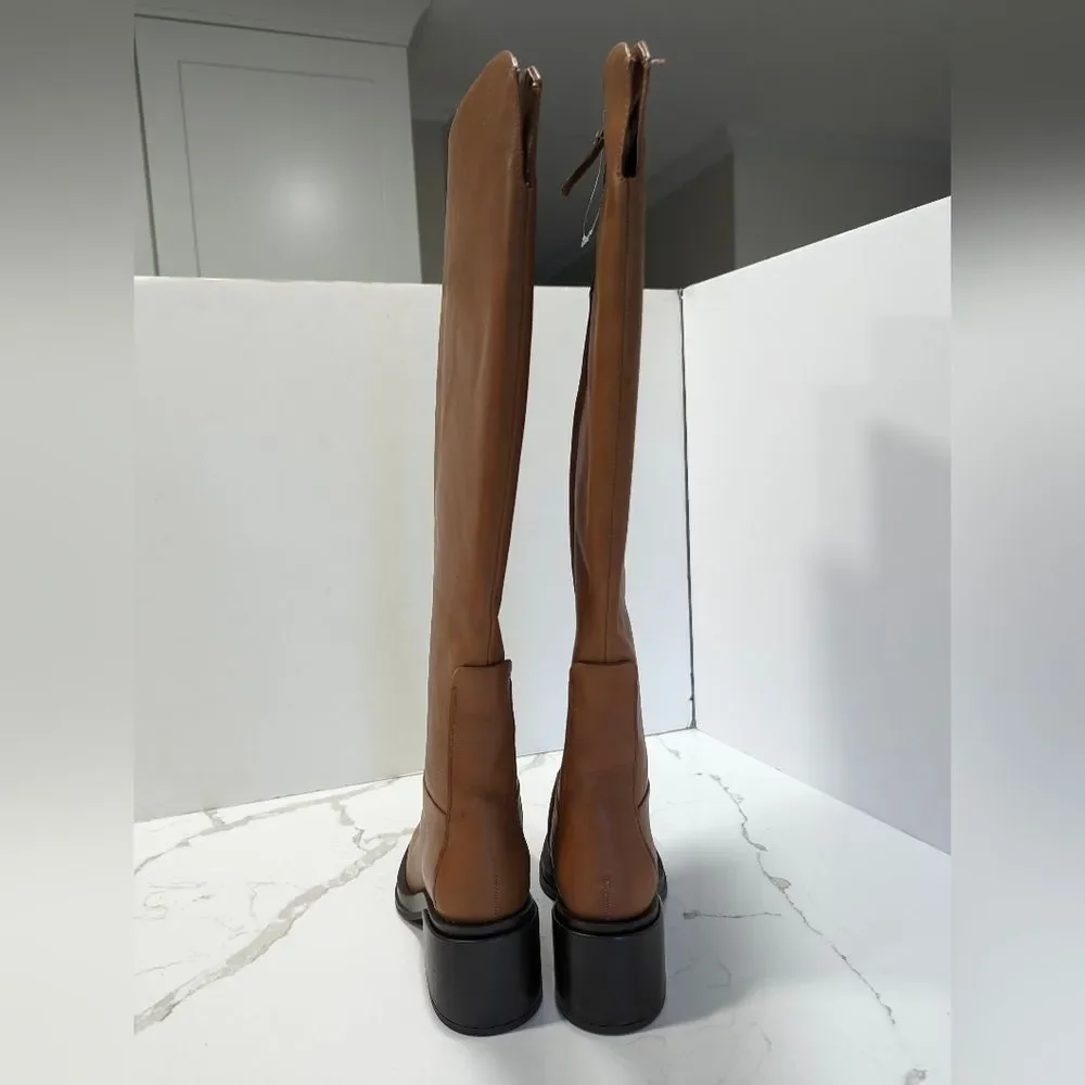 NEW Franco Sarto Womens L-Dorica Wide Calf leather High Tall Boot Cognac 6.5 WC